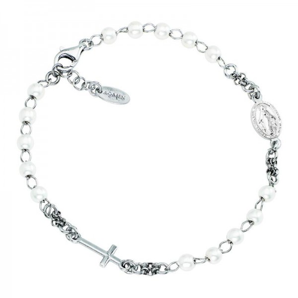 Amen Silver Rosary Bracelet with pearls for ladies BROBB3 Buy Amen Silver Rosary Bracelet with pearls for ladies BROBB3