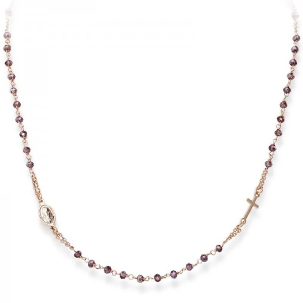 Image of the Amen Silver Rosary Necklace with crystals for women CRORVI3